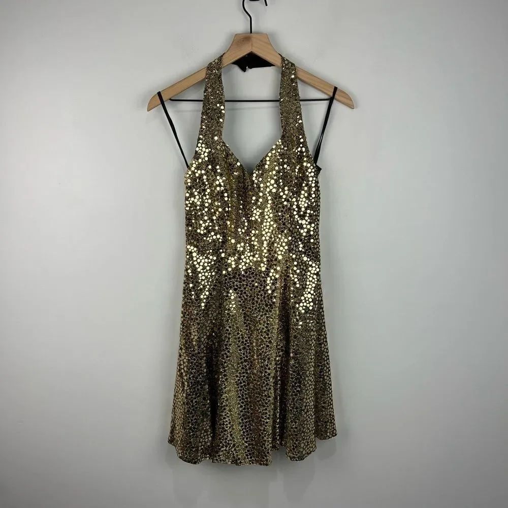 Vintage Gold Sequined Flirtations By Alfred Angelo Mini Party Dress